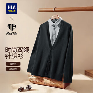 Hla hai lan house sweater men's 25 yi xin is fake two pieces pattern embroidered sweater men's autumn