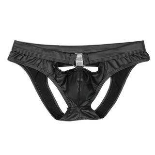 Men's underwear, imitation leather, double thong briefs, sexy patent leather youth stage performance briefs, black m