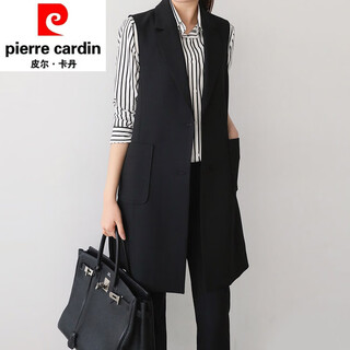 Pierre cardin sleeveless suit long vest women's vest coat spring and autumn slim waistcoat work vest outer wear comfortable knitted black s recommended 98-106jin jin equals 0.5 kg