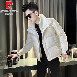 Pierre cardin (pierre cardin) fake two-piece stand-up collar down cotton jacket men's winter trendy brand handsome short top 2025 new men's winter jacket white m 90jin jin is equal to 0.5kg -110jin jin is equal to 0.5kg