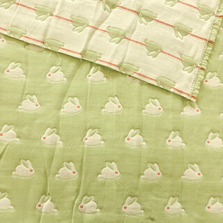 Pure cotton 6-layer gauze fabric blanket bath towel bedding baby type a baby cartoon fabric knife edge cloth 6-layer green bunny width 2.4 meters long 1 meter about 2jin jin equals 0.5 kilograms