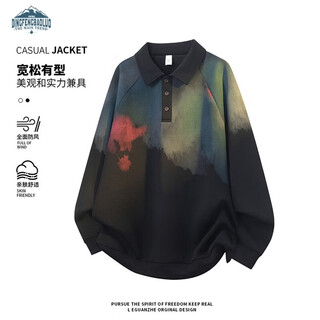 Dingfengbaoluo american lapel sweater men's autumn splash print loose versatile casual long sleeve xkp10 black xl