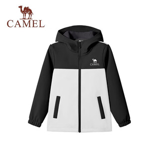 Camel (camel) children's jacket 2025 new windproof and waterproof outdoor mountaineering wear boys soft shell jacket phantom black/glacier gray d65ca9e008 120