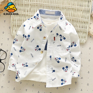 G.duck children's pure cotton shirt spring new fashion trendy boys and girls baby casual cartoon long-sleeved shirt children's clothing mickey white free socks with purchase 80 cm (recommended height 80 weight 20 jin jin equals 0.5 kg hang tag 2