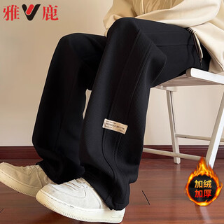 Yalu pantalones casuales rectos retro engrosados ​​de terciopelo para hombres en otoño e invierno nuevos pantalones deportivos sueltos de pierna ancha de alta gama x329 terciopelo negro de alta calidad xl 125-140 jin jin equivale a 0,5 kg
