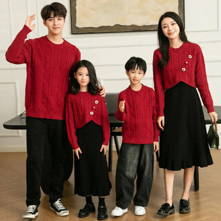 Bubble orange family portrait parent-child outfit red year of the horse autumn and winter sweater mother and daughter dress suit new year korean style knitted sweater men's single top/women's two-piece set 180 mom xl size (recommended weight 125-140 jin jin is equal to 0.5 kg)