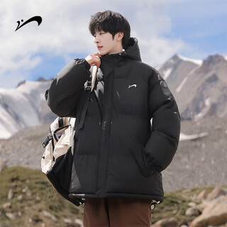 Guirenniao winter hooded cotton jacket for men new winter down jacket thickened cotton jacket black xl