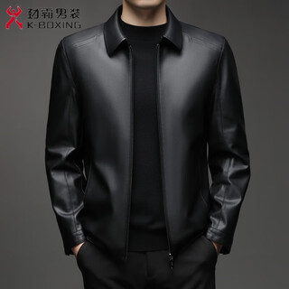 Jinba haining Куртка из натуральной кожи Мужская повседневная одежда для пап среднего возраста для среднего и пожилого возраста 2025 Новая мужская куртка из овчины черная (один стиль) с лацканами m 170