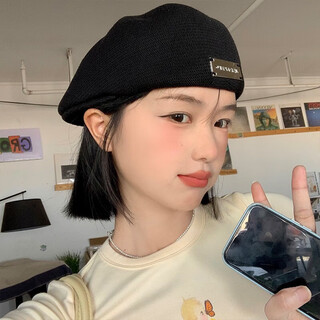 Hetong beret for women, handsome face, small reverse wearing forward hat, men's big head hat, black metal label, one size fits all