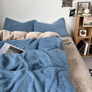 Mercury series thickened sherpa four-piece set winter style plush sheets double-sided velvet duvet cover milk velvet warm bedding sapphire + milk tea bed sheet four-piece set x 1.5m bed quilt cover 200x23