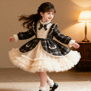 Kafanli (kafanii) girls 2025 autumn and winter new lolita dress baby birthday small fragrance style fashion velvet mesh princess dress a88 small fragrance style without velvet 110 cm