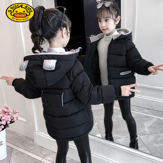 G.duck girls' cotton clothes 2025 new children's cotton clothes western style mid-length cotton jackets large children's thickened winter jackets black bear cotton clothes 120 cm