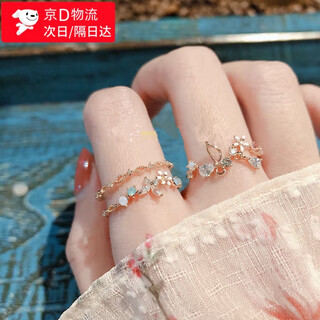 Dai yan's 2025 new ring, small, fresh, fashionable and personalized open ring, adjustable niche design index finger ring gift, double-layered flower ring in one package