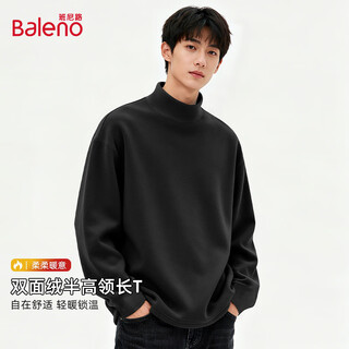 Baleno semi-turtle collar german velvet bottoming shirt for men autumn and winter 2025 new plus velvet mid-collar warm men's long-sleeved t-shirt