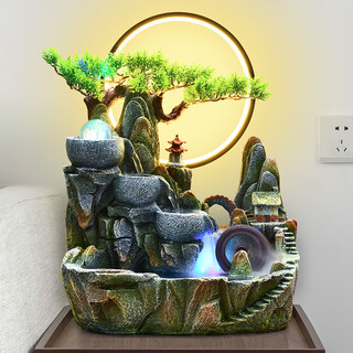 Large water wells merge into rockery landscape living room humidifier alpine windmill flowing water ornaments circulating water fortune bonsai landscaping fengshui wheel 2301 small with light circle with atomizer