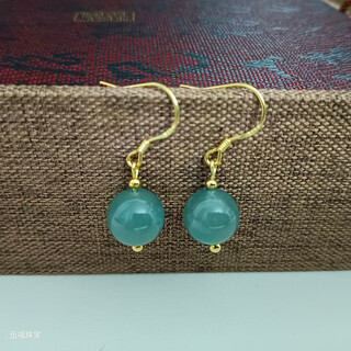 Wufu selected handmade 925 silver needle jade ball earrings, ball size 10mm, ball size 10mm