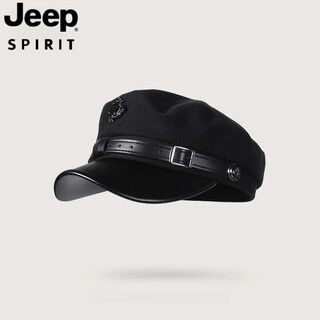 Jeep spirit japanese retro pu punk navy hat men's spring and autumn beret military style woolen octagonal hat women's winter newsboy hat versatile black retro versatile m (54-60cm) free hat sticker