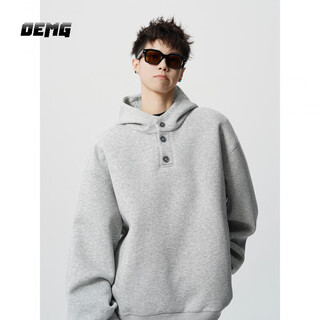 Oemg henley collar hoodie sweatshirt men's autumn high-end fashion brand loose casual top heavy versatile jacket gray 3xl