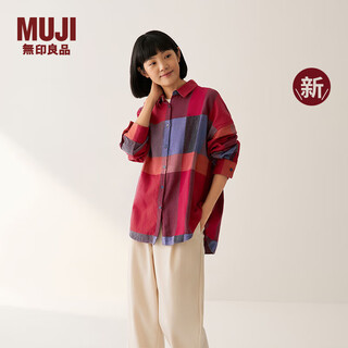 Muji women's flannel shirt collar wide long sleeve shirt women's plaid shirt jacket fall 25 bc2bcc5a red plaid l (165/88a)