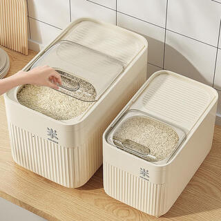 Natural house rice bucket household 2025 new sealed insect-proof and moisture-proof rice box rice storage tank storage container to store grain transparent cream white-20jin jin equals 0.5kg food grade pp material free measuring cup*1