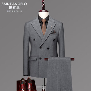 Saint angelo groom suit men's wedding dress korean style slim striped double-breasted suit men's suit four seasons formal wear sjt98308 medium gray s