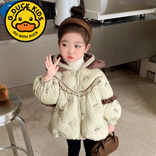 G.duck girls' cotton clothes winter 2023 new baby girl winter clothes western style thickened down cotton clothes children's clothes cotton jackets green embroidery 90 cm