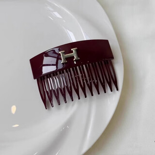Xiaopanda gold label letter h acetic acid hair comb for women, anti-slip, toothed forehead bangs, one-word clip for short hair, embarrassing hair clip, wine red hair comb