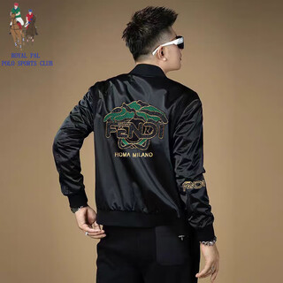Royal palm polo sports club european station high-quality stand-up collar jacket for men spring and autumn 2025 new trendy sequin embroidered jacket casual baseball uniform black 2xl