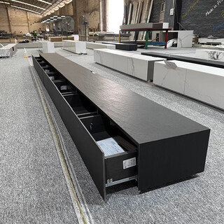 Light luxury and high-end 2025 new living room slate tv cabinet with hidden sockets, floor-standing italian minimalist suspended platform (obsidian black concave and convex mold surface slate floor cabinet, right angle_m)