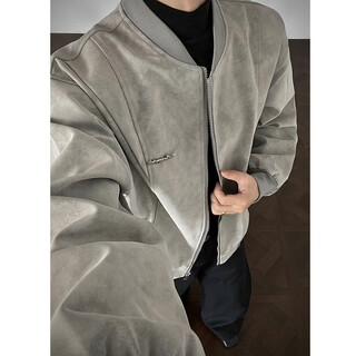 Shelley jones american retro pu leather jacket men's jacket autumn and winter new baseball collar high-end handsome top clothing gray xl recommended 125-135jin jin equals 0.5 kg