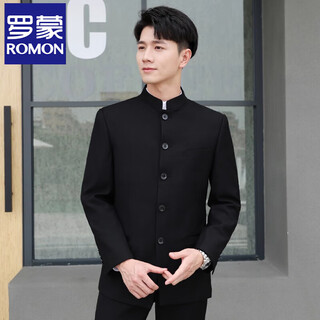 Romon high-end chinese tunic suit suit men's youth slim-fit stand-up collar suit chinese style wedding dress chinese style tang suit chinese stand-up collar black top + pants xl 180 weight 135-155 jin jin equals 0.5 kg