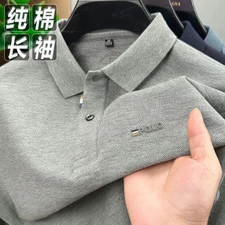 National autumn new men's lapel long-sleeved polo shirt solid color loose casual versatile bottoming t-shirt light gray 2xl 145-160jin jin equals 0.5 kg