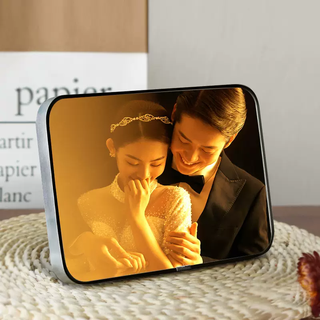 Fantasy photo frame, table setting, customized photos, washed photos, made into crystal wedding photos, enlarged wall-mounted photos, printed and added, locke high-grade gray metal edging texture, double upgrade, high-definition thickening, 8 inches, photos required to be uploaded