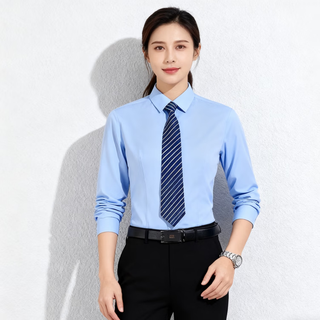 Romon shirt women's long-sleeved cotton shirt business formal work professional solid color versatile base shirt for women - blue long sleeve 2xl /39 (recommended 120-130jin jin equals 0.5 kg)