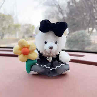 Yusenyi car interior decorations creative couple car center console high-end decorative plush bear goddess model (white bear sunflower black wedding dress) center console decorations