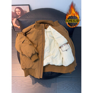 She manlai down cotton jacket men's winter bomber short profile thickened quilted warm stand collar jacket cotton coat jacket for men khaki cotton style black and white lining random xl