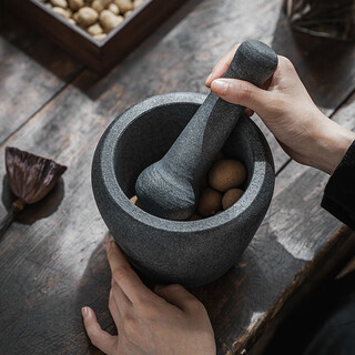 Shijin stone mortar large natural black gold stone mortar garlic masher manual bowl grinding garlic press household garlic mortar old trumpet