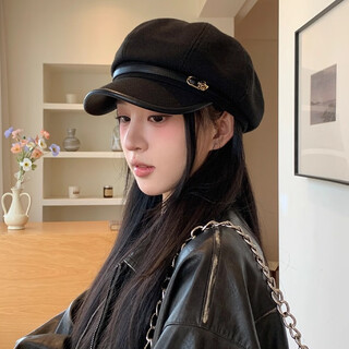 Xiaohongshu's hot style japanese retro literary style black duck beret for women, casual and versatile, temperament and face, xiaoba, black (55-59cm), one size fits all