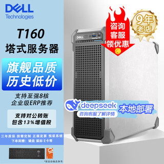 戴尔（DELL）T150/T160 小型塔式服务器台式电脑主机 ERP存储服务器  T160 E-2414 2.6G 4核4线程 32G内存 2T SATA企业*2 备份