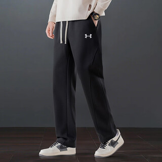 Under armor embroidered logo autumn and winter new pure cotton sweatpants men's large size knitted casual fashion sweatpants loose solid color trousers black spring and autumn 2xl recommended weight 140-160jin jin equals 0.5 kg