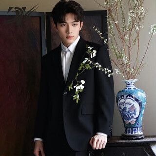 Dk high-end men's new chinese style national style embroidered suit suit male groom wedding dress suit jacket business suit black jacket + pants xs (100-120jin jin equals 0.5 kg)