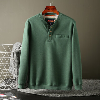 Impresswit henry collar sweatshirt men's velvet waffle long-sleeved t-shirt warm lamb velvet cotton thickened trendy brand jacket green m