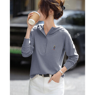 Demana stripe code autumn korean style fashion hooded embroidery loose small elastic tolerance sweatshirt women's top