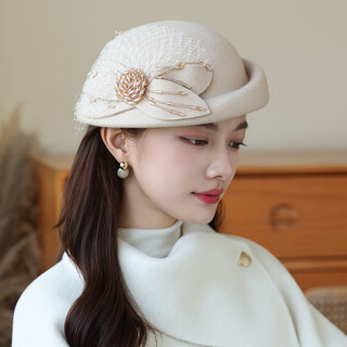 Xiangxue yuxiu (xiangxueyuxiu) french hat for women in autumn and winter versatile wool bowler hat for women british retro stewardess hat japanese beret for women beige