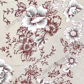 Cotton and linen fabric chinese style retro blue and white porcelain pattern printed cloth tablecloth sofa fabric rag head purple peony (1 meter price)