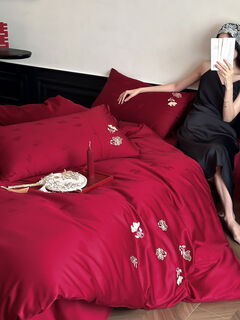 Fantasy light luxury wedding dress 1000s pure cotton goldfish jacquard embroidered four-piece wedding dress bed sheet quilt cover bed 10 1:51:8 suitable for quilt core 200*230cm