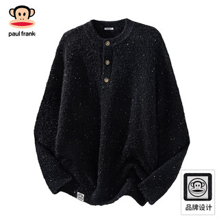 Big mouth monkey (paul frank) japanese simple sweater men's 2025 autumn new loose lazy circle yarn henry collar knitted cardigan top black autumn new product l recommended 120-140jin jin equals 0.5 kg