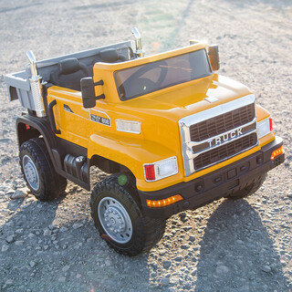 Xiaogazi children's electric dump truck can seat large four-wheeled toy car car engineering truck baby off-road vehicle truck high yellow four-wheel drive + 12v + leather seat_remote control + electric dump truck four-wheel drive