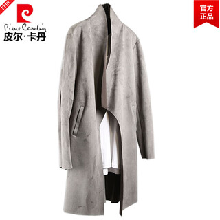 Pierre cardin chinese style suede windbreaker men's spring and autumn retro mid-length original japanese stand collar korean style buckskin velvet jacket gray twilight gray xl