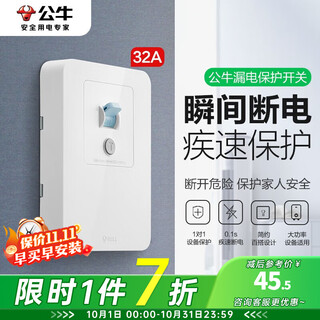 公牛（BULL）GTP带漏电保护器开关插座面板 热水器空调大功率防过载空开断路器 32A安（2P3P三匹柜机立式） 官方86型专用家用220V伏电源漏保